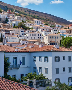 Hydra island Greece, picturesque view of the old town
