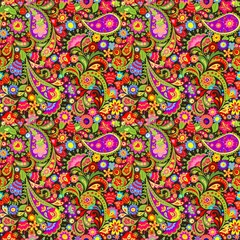 Turkish decorative colorful ethnic wallpaper with absatrct flowers and paisley pattern