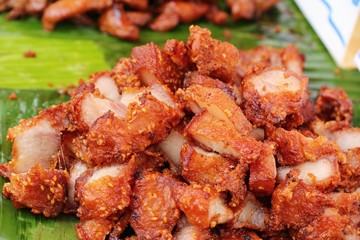 Fried pork with garlic in street food