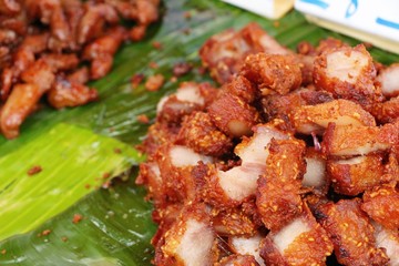Fried pork with garlic in street food