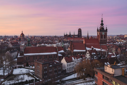 Gdansk, Poland - Frosty Sunrise over the City Skyline