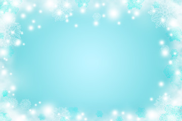 Blue background with snow. Christmas. New Year. Festive winter background.