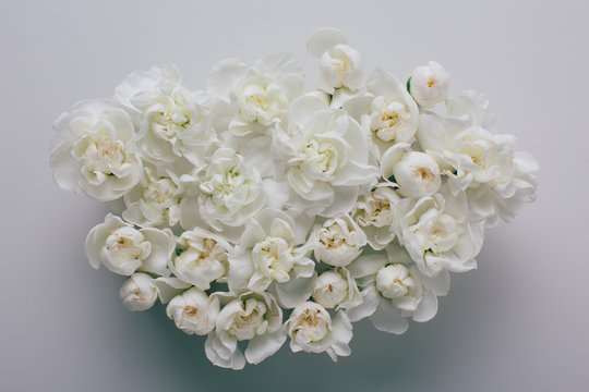 Bouquet Of White Flowers From Above. Springtime.