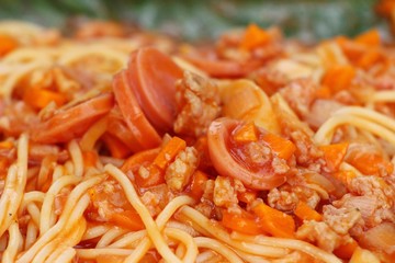 Spaghetti with pork delicious at street food