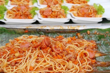 Spaghetti with pork delicious at street food