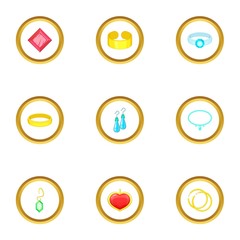 Bijou icons set, cartoon style
