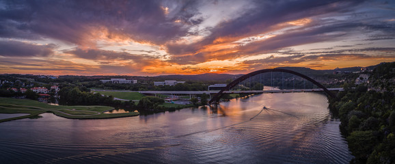 Pennybacker Bridge in Austin, Texas during sunset