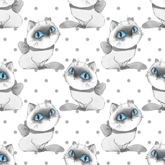 Printed roller blinds Cats Watercolor cartoon cats, seamless pattern 10