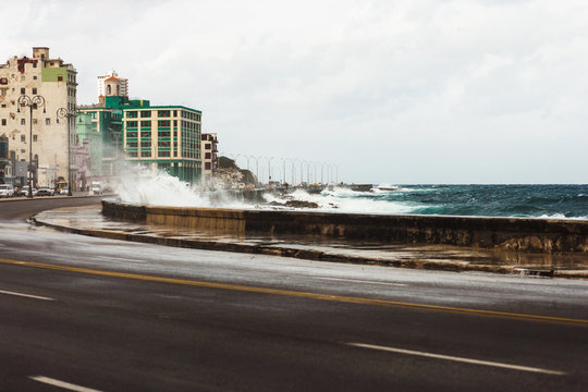 Waves hitting the Malecon,Havana