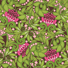 Naklejka na ściany i meble Seamless floral vintage pattern in spring green and pink colors.