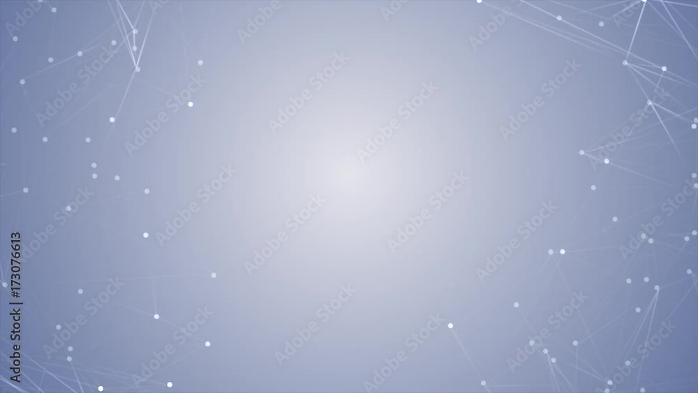 Poster plexus of abstract lines, triangles and dots connected on fresh blue white background.