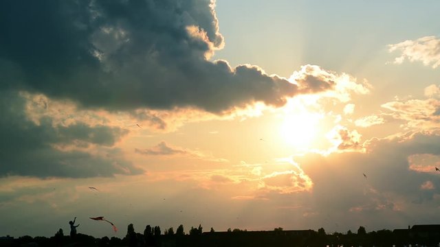 Roter Drache vor Sonnenuntergang