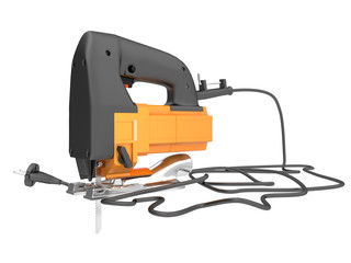 3d illustration of an electric orange fretsaw on a white background.