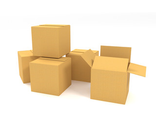 3d illustration of cardboard boxes isolated on white background.