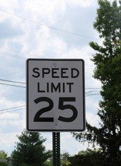 The speed limit sign on a close up view.