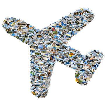 Photo collage of travel photos - mosaic airplane