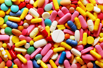 A lot of colorful medication and pills from above