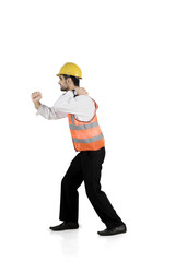 Italian foreman pulling something on studio