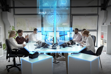 business team with computers working at office