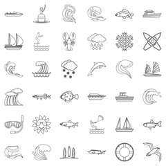 Wet icons set, outline style