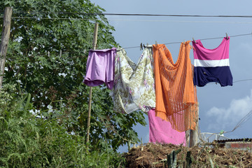 Clothesline drying in the sun