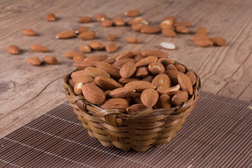 Almonds in a basket bowl