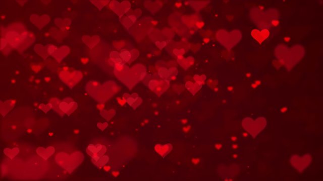 Valentine's day red Hearts and glitter lights or bokeh particles loopable abstract background.
