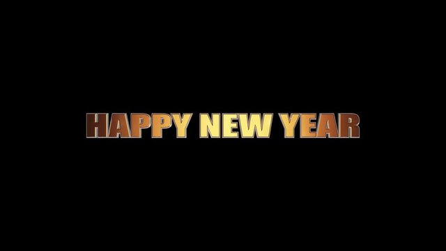 3D gold figures happy new year moving on a black background 4k video