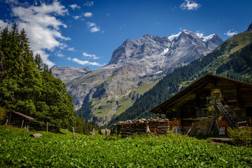 Old left barn in the beautiful Lauterbrunnen valley which is a UNESCO world heritage  