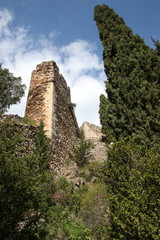 Castle and tower of Castelnou in Pyrenees orientales, France
