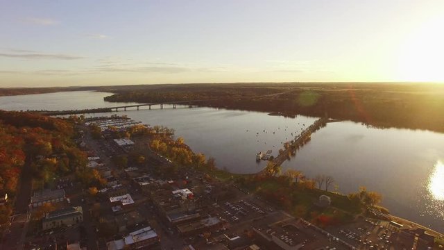 Scenic aerial, St Croix river near Wisconsin-Minnesota border