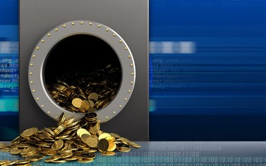 3d golden coins over cyber