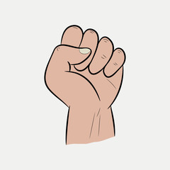 Raised Fist. Compressed hand pointing upwards. protest. Vector illustration.