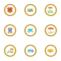 Market stall icons set, cartoon style