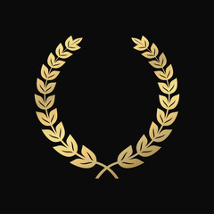Gold laurel wreath. A symbol of victory, triumph. Vintage sign of respect. Vector illustration.