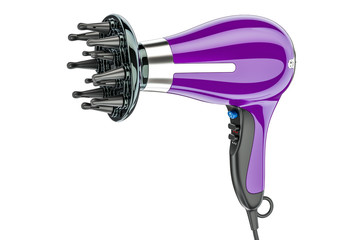 Purple hair dryer with nozzle, 3D rendering - obrazy, fototapety, plakaty