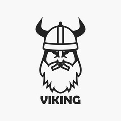 Viking head in helmet. Logo design, print for clothes, t-shirts, template of emblems. Vector illustration.