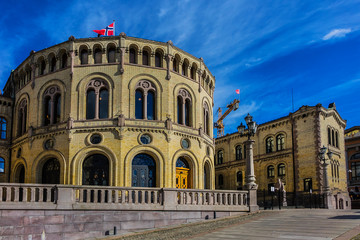 Fototapeta na wymiar Norwegian Parliament building (Stortinget) in Oslo. Norway.