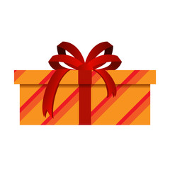 Christmas Gift Box with Orange Wrapping Isolated