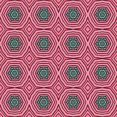 Seamless striped vector pattern. Vintage colored decorative repainting background with tribal and ethnic motifs. Abstract geometric roughly hatched shapes colored with hand drawn brush stokes.