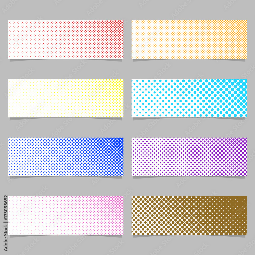 Poster retro halftone dot pattern banner background design set - horizontal rectangle vector illustrations 