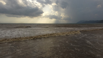 濁流の流れ込む海