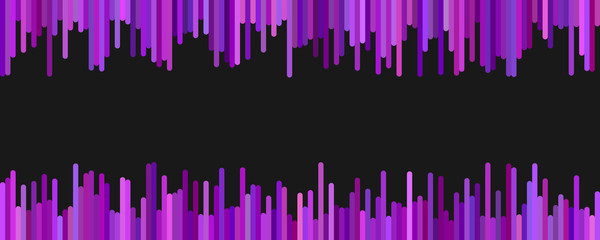 Modern banner background template design - horizontal vector graphic from vertical lines in purple tones on black background