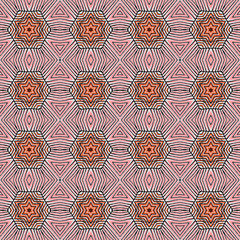 Seamless striped vector pattern. Vintage colored decorative repainting background with tribal and ethnic motifs. Abstract geometric roughly hatched shapes colored with hand drawn brush stokes.