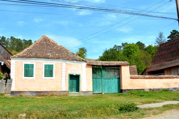 Typical rural landscape and peasant houses in Bradeni, Henndorf, Hegendorf,  Transylvania, Romania....