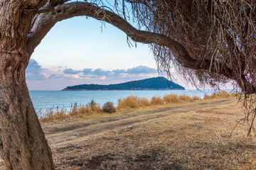 Beautiful sea view from the island of Thassos in Greece