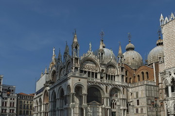 Fragment of  beauty Saint Mark's Basilica and  Doge's Palace at San Marco square or piazza, Venezia, Venice, Italy, Europe 