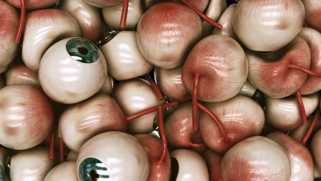 Scary eyeballs are falling down. Transition between shots. High quality realistic eye animation.  Halloween theme