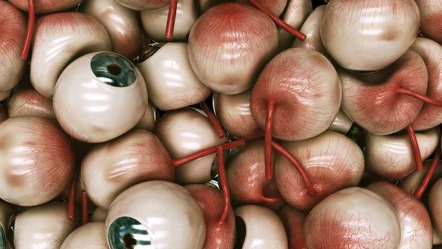 Scary eyeballs are falling down. Transition between shots. High quality realistic eye animation.  Halloween theme