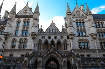 Fototapeta na wymiar Historical building and entrance of Royal Courts of Justice in London ,England.